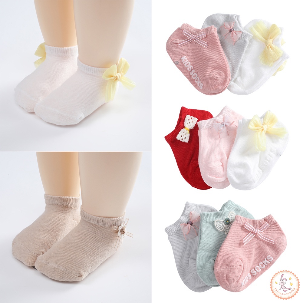 Set 3 Đôi Vớ Thuyền Chống Trượt Mềm Mại Cho Bé Gái Sơ Sinh