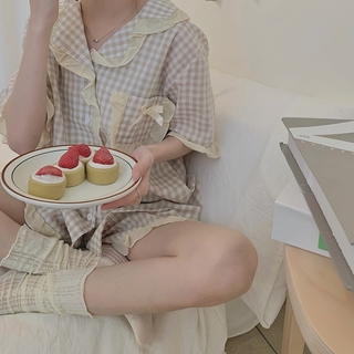 Bộ đồ ngủ ngắn tay phối ren xinh xắn dành cho nữ 43380