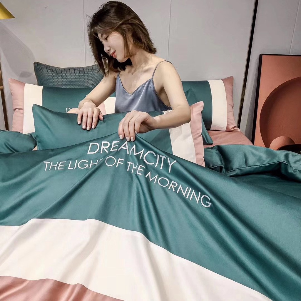 Bộ chăn ga gối phi lụa 60s DREAMCITY cao cấp nhiều màu sang trọng, ga gối phi lụa nhập khẩu không xù không nhăn