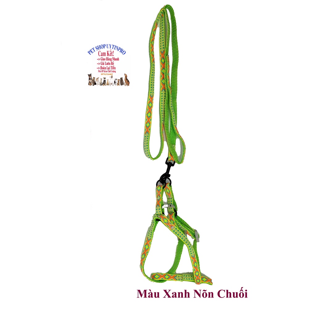 Dây dắt kèm yếm cho Chó Mèo dưới 5kg Bản rộng 1cm Phủ lớp vải thổ cẩm mềm Chất liệu dù bền chắc, Yếm có thể điều chỉnh