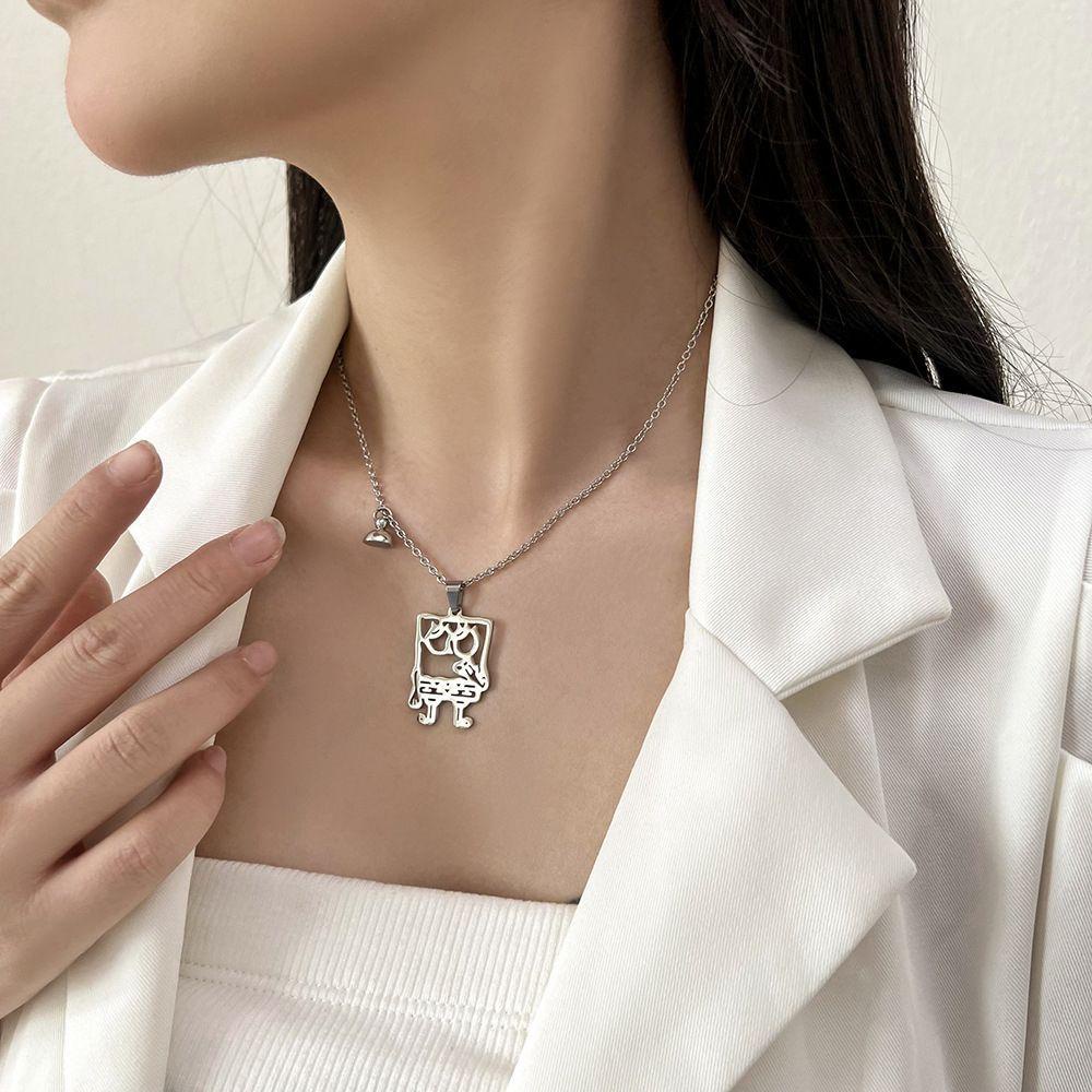 ANEMONE Vòng cổ Thép Titan Mặt Hình SpongeBob Phong Cách Nhật Bản Cho Cặp Đôi