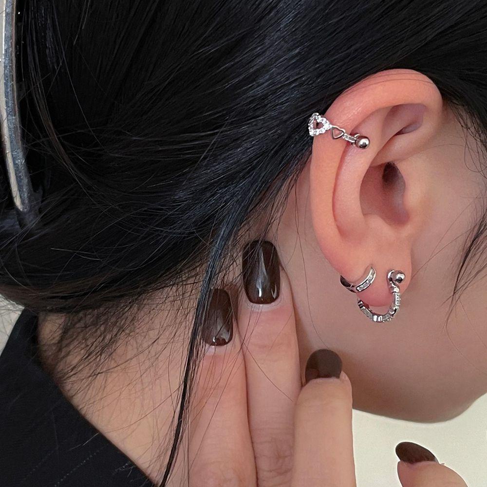 Khuyên Tai Bất Đối Xứng Phong Cách Vintage Tinh Tế|Khuyên Tai Trái Tim Đính Đá Hồng Phong Cách Hàn Quốc