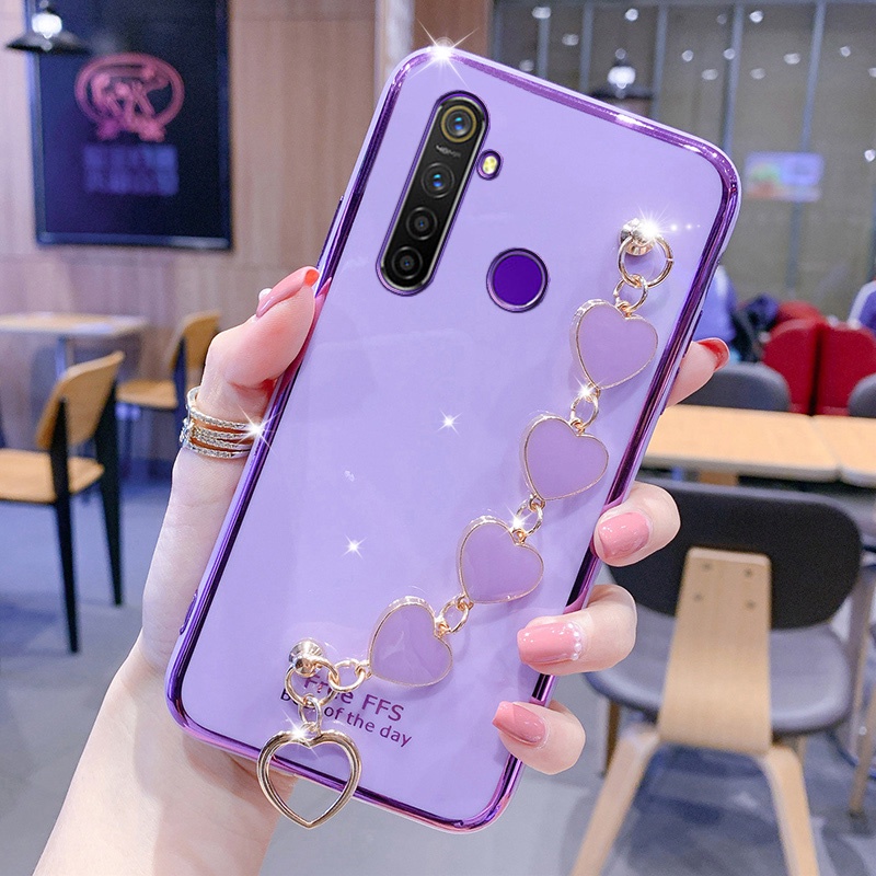Ốp điện thoại silicon mềm có dây đeo hình trái tim bảo vệ cho Realme 5 pro realme c3 realme 6i 5s realme 5i