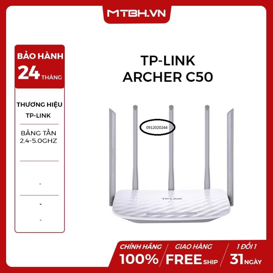 TP-Link Router wifi băng tần kép vùng phủ rộng Chuẩn AC 1200Mbps Archer C50 - Hãng phân phối chính thức - STN