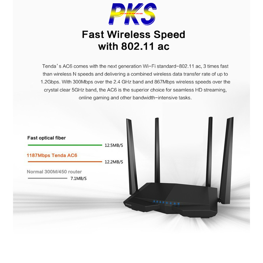 Bộ phát wifi TENDA AC6 300Mbp + 867Mbp 4 anten