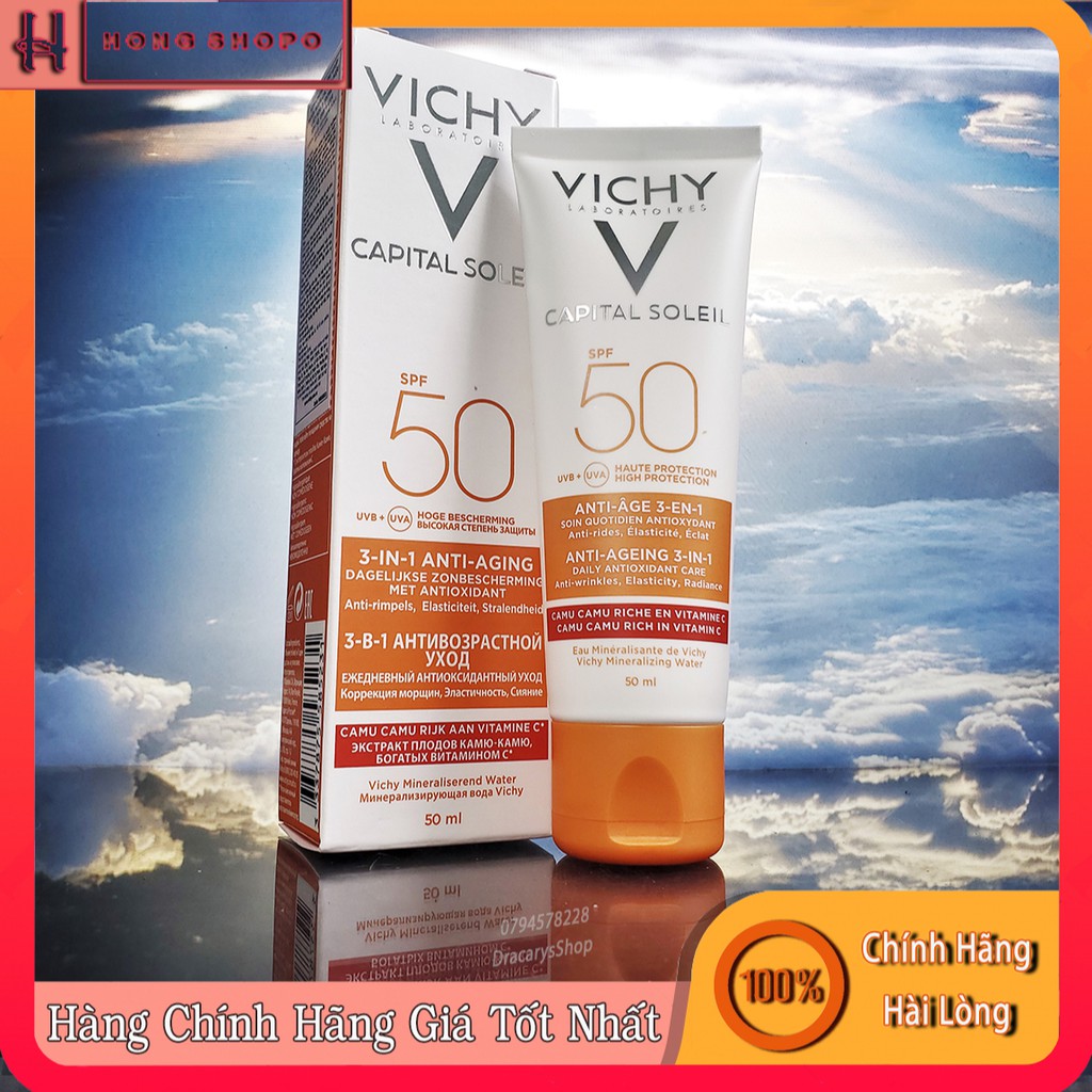 Kem Chống Nắng Vichy Chống Lão Hóa Capital Soleil Anti-Ageing 3-In-1 SPF50+ 50ml