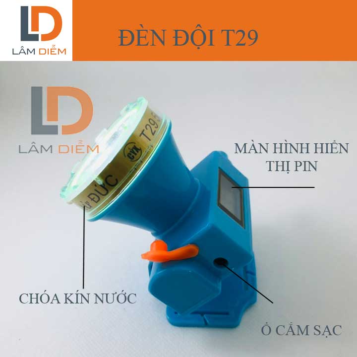 ĐÈN PIN SẠC ĐỘI ĐẦU CÔNG TẮC XOAY CÓ MÀN HÌNH HIỂN THỊ TRĂM PIN T29