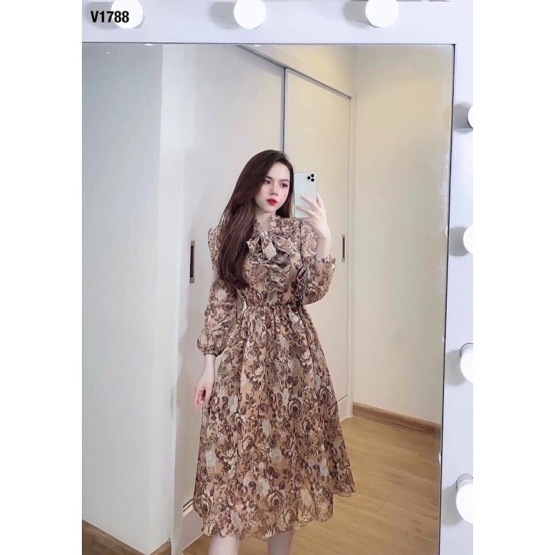 [Mã WASTMAY giảm 15% tối đa 30K đơn 150K] ⚡️VOAN HOA⚡️Đầm voan hoa tơ 2 lớp nơ cổ loại đẹp | BigBuy360 - bigbuy360.vn