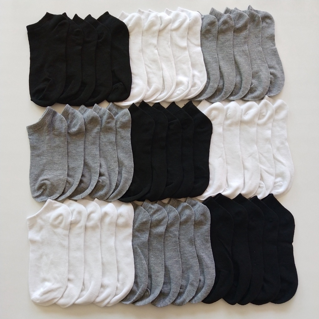 : Vớ Tất Nam Nữ Cổ Ngắn Unisex Trắng Đen Xám Chống HôI Chân, Tất Vớ Nam Nữ Cổ Ngắn Cotton Khử Mùi Trơn
