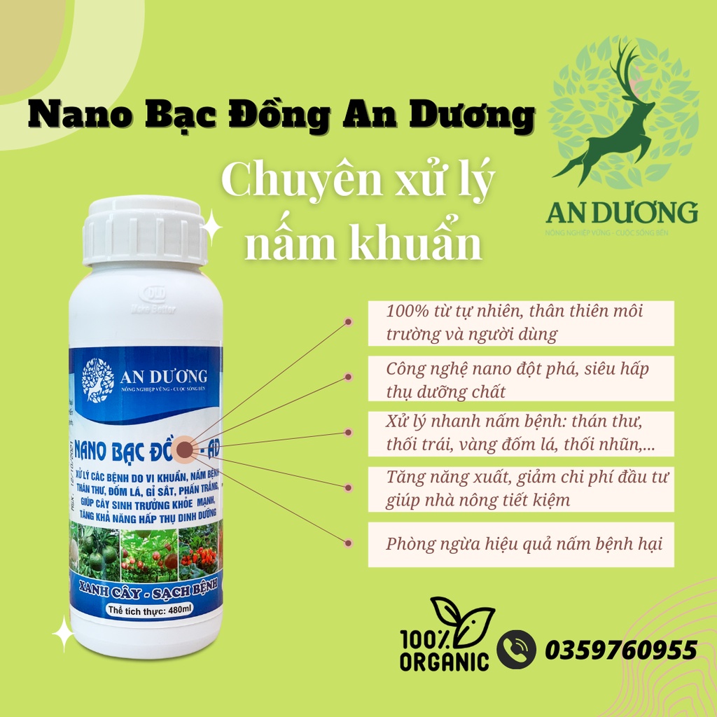 Chế phẩm sinh học An Dương siêu trị nấm bệnh - Nano Bạc Đồng An Dương 100ml - 480ml