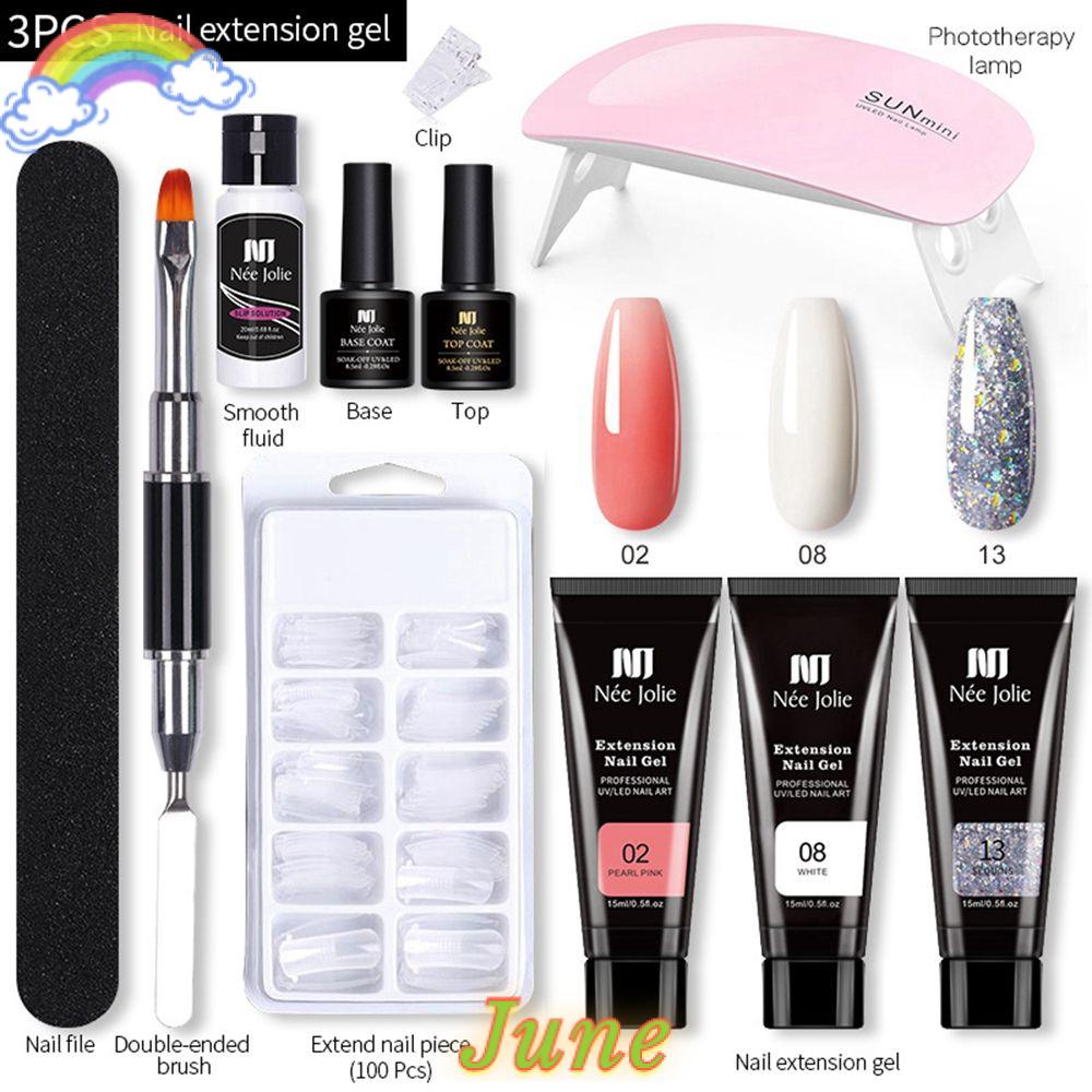 JUNE 11PCS/Set Nail File Finger Separator Poly Nail Gel Set Nail Building Nail Manicure Set For Quick Extension Cuticle Pusher Nail Tool Kit Finger Extend Mold UV Nail Dryer Lamp Shiny/Nude Color