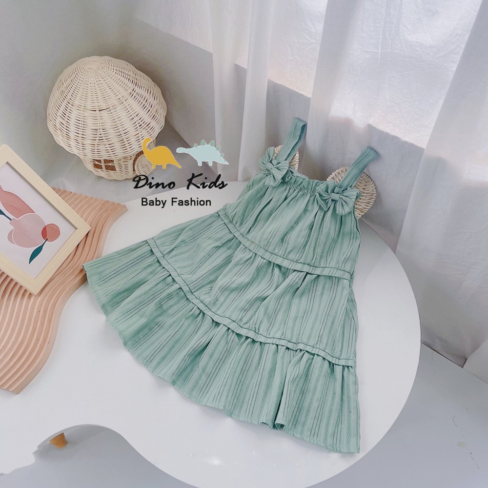 Váy babydoll dáng xòe 3 tầng cho bé gái, váy 2 dây nơ 2 bên chất thô giả 3 tầng cho bé