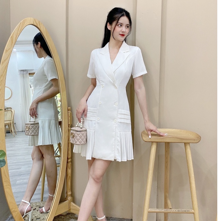 Đầm Váy cổ vest chân dập ly thanh lịch, sang trong V1329