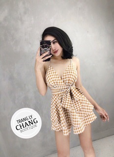 Jumb caro chéo ngực cột nơ eo