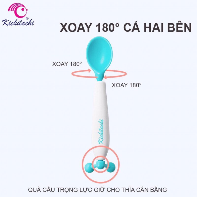 Muỗng thìa chống đỗ, báo nóng Kichi xoay 360 độ 2 chức năng thông minh cho bé