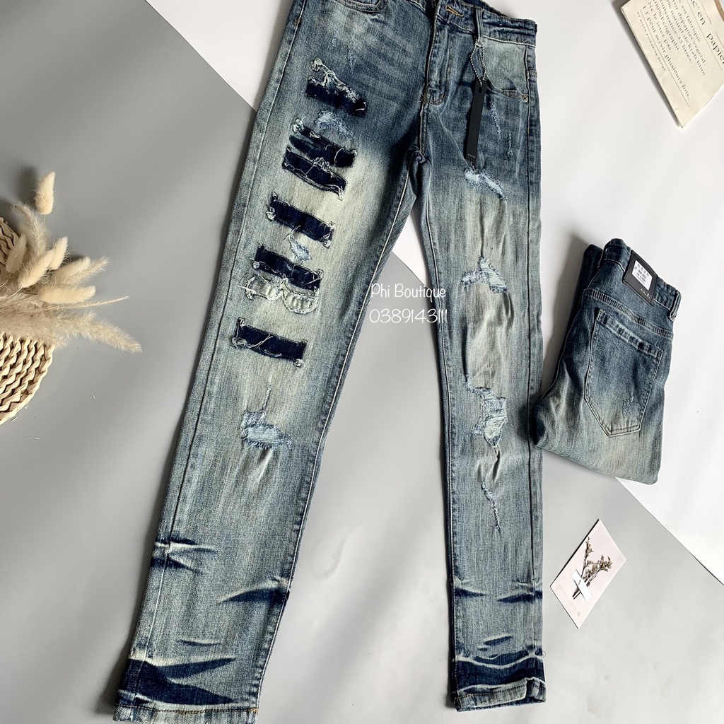 Quần Jean Denim Nam Amiri Dệt Chữ Dọc Pha Màu Siêu Nét QJ95P