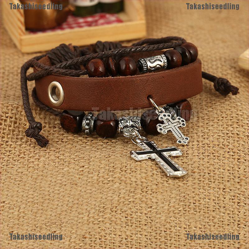 Vòng Tay Da Nhiều Lớp Đính Mặt Thánh Giá