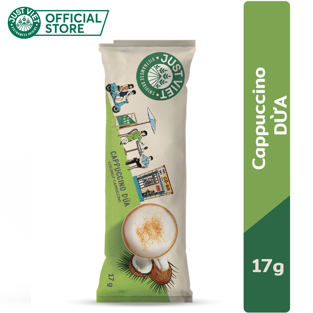 Cà Phê Cappuccino Dừa Just Viet - Đúng Điệu Gu Việt - Sánh Đậm Tự Nhiên - 17g