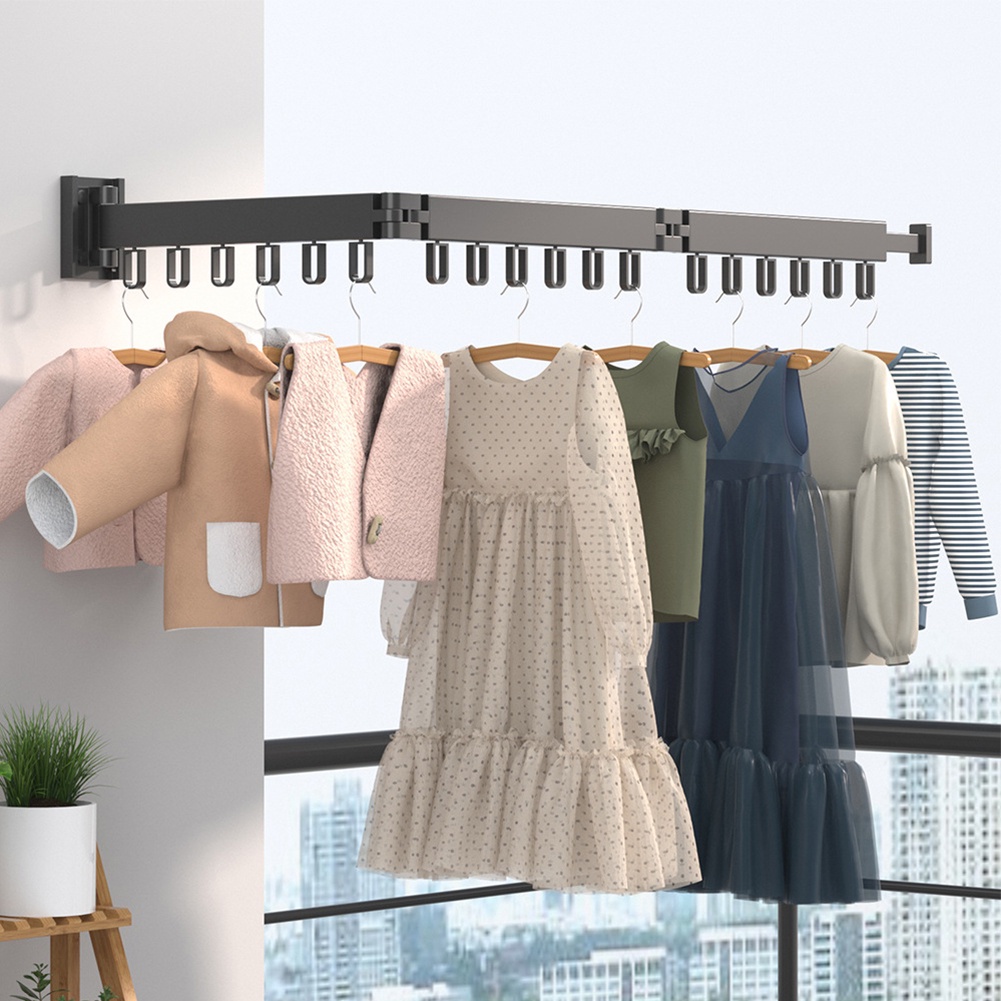 Wall Mount Aluminum Space Saving Windproof Drying Indoor Outdoor Laundry Room Folding Clothes Hanger