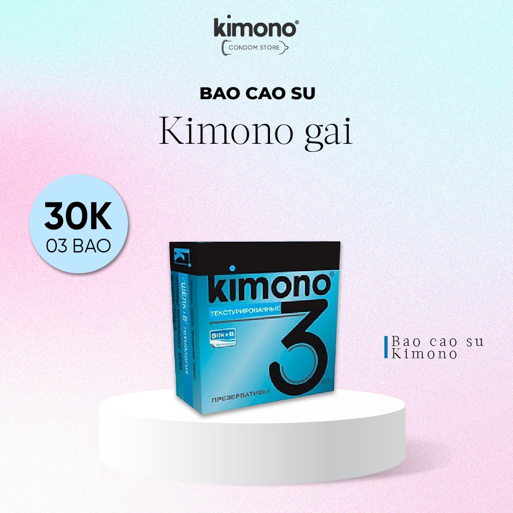Bao cao su Kimono có gai siêu mỏng 0.03mm màu xanh Blue loại 3 bao