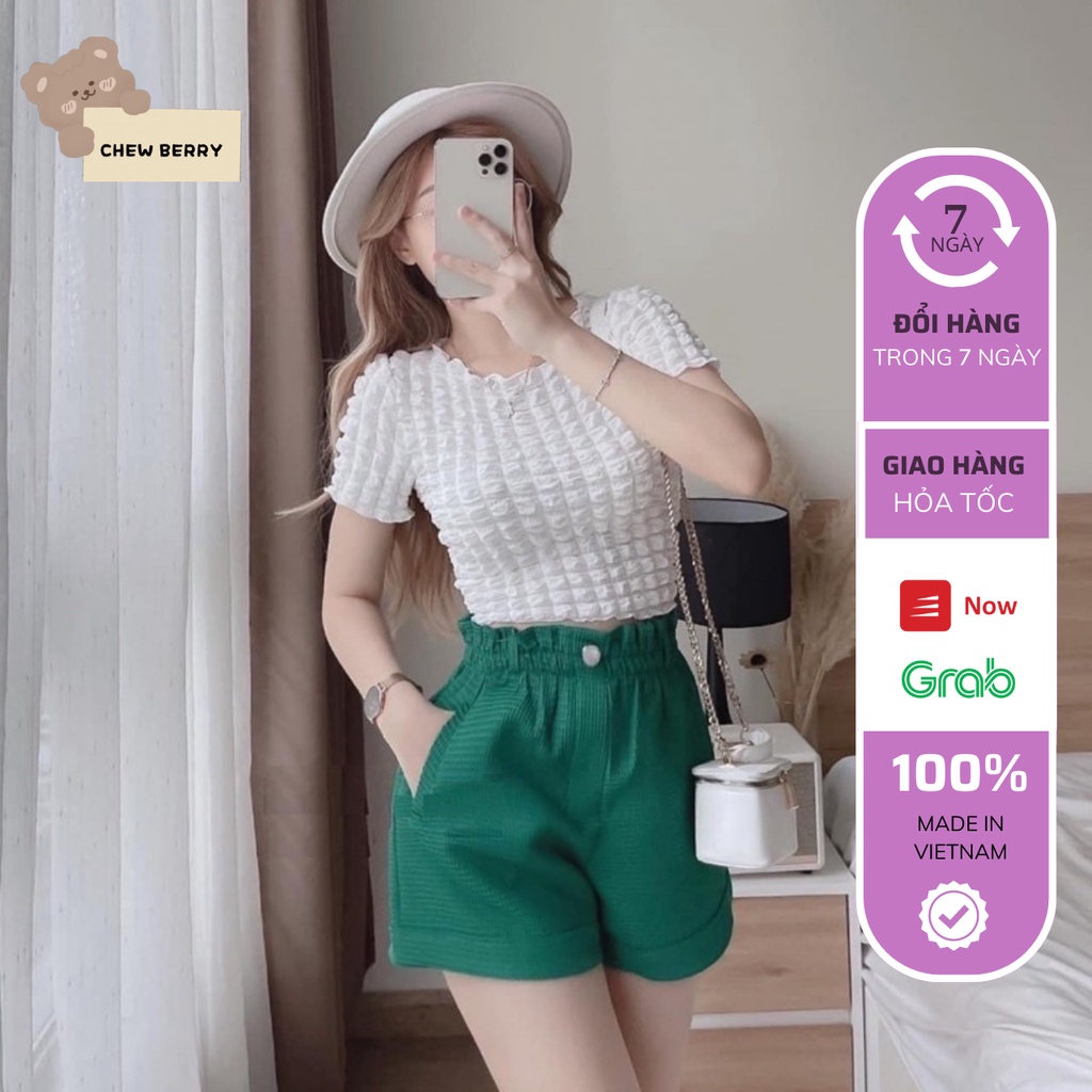 Áo Croptop, Áo Thun Chất Xốp Nổi Vuông Nhiều Màu