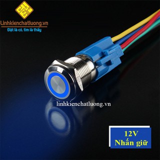 Nút nhấn giữ 16mm hợp kim chống nước có đèn 12V màu xanh dương kèm đế cắm