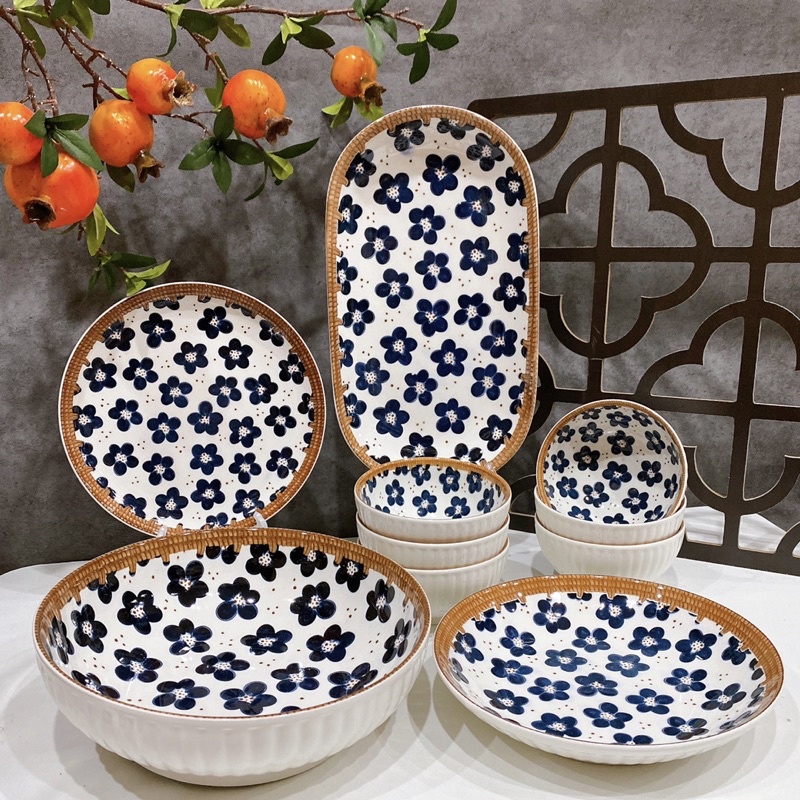Bát đĩa Decor, Chén Dĩa Dễ Thương, Tô Ăn Cơm Sứ Đẹp Sét Mây Nhật H3 cực kỳ sang chảnh