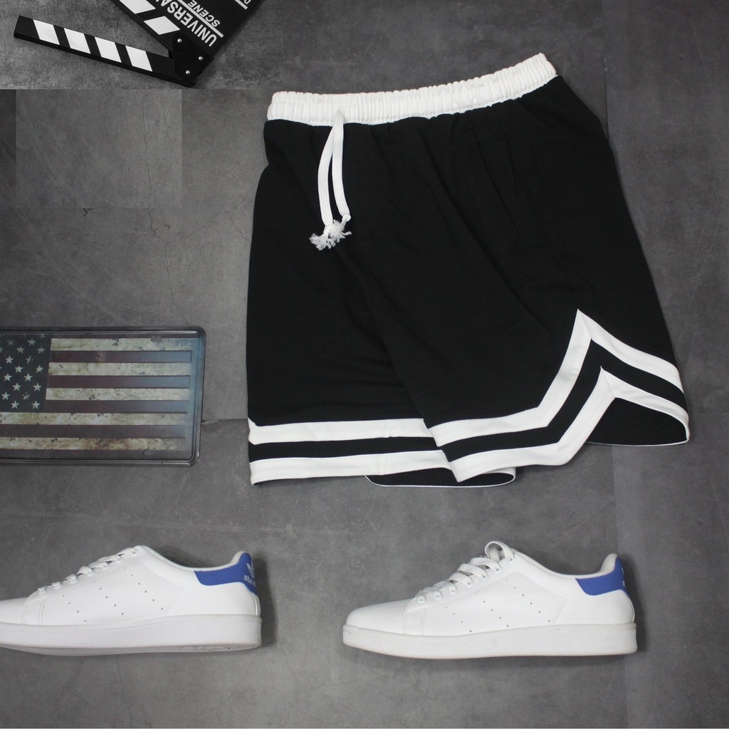 QUẦN SHORT 2V ĐEN UNISEX | Hàng VNXK