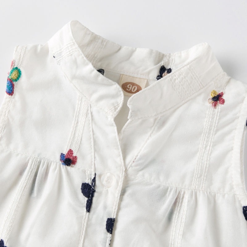 Áo Sơ Mi Sát Nách Thêu Hoa Nhỏ Kiểu Hàn Quốc Thời Trang Mùa Hè Cho Bé Gái