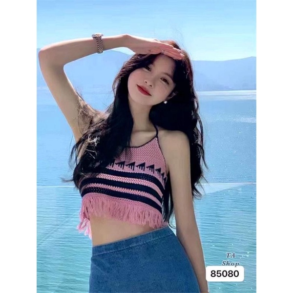 Áo 2 dây croptop tua rua hàng QC