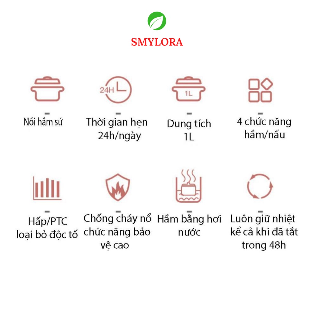 Nồi Nấu Cháo Chậm BENNIX, BEAR, Hầm Cách Thủy Dung Tích 1L Cao Cấp,Tiện Dụng,Dễ Vệ Sinh Lòng Nồi Bằng Sứ Giữ Nhiệt Tốt