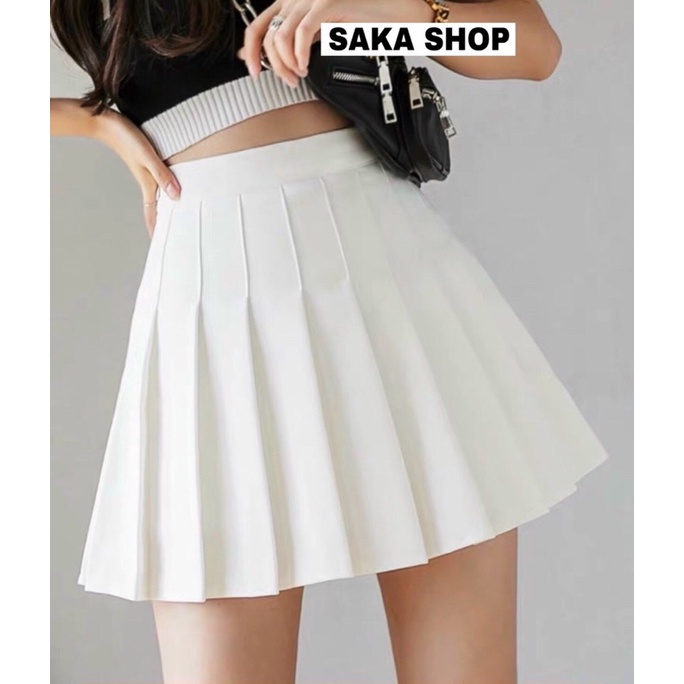 Chân váy nữ trắng đen tennis xếp ly kèm quần phía trong