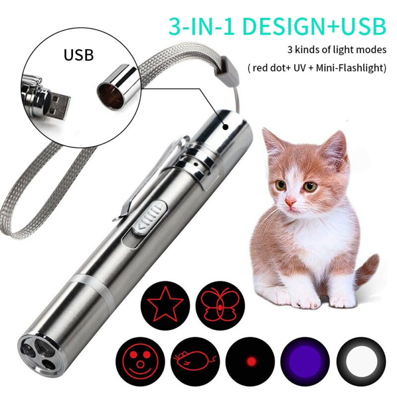 Đèn pin laser USB 3 trong 1 vui nhộn cho mèo cưng