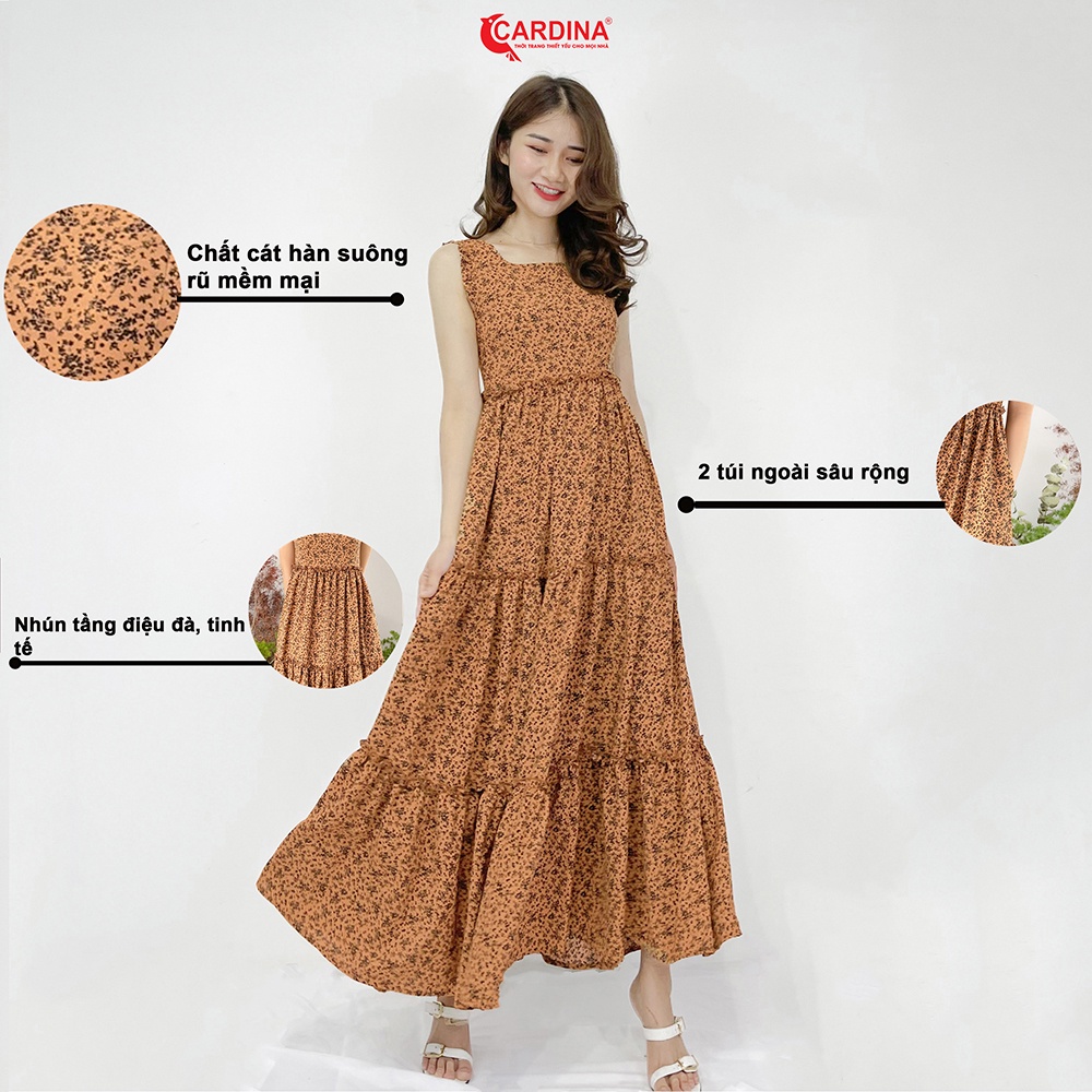 Váy Maxi 𝐂𝐀𝐑𝐃𝐈𝐍𝐀 Hoa BaBy 3 Tầng Cổ Vuông Chất Lụa Tơ Nhật Bản Cao Cấp, Phong Cách Hiện Đại 1V8