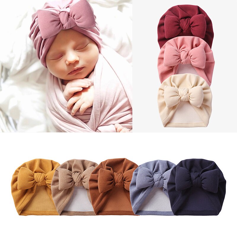 Mũ Turban Cotton Mềm Mại Giữ Ấm Cho Bé Gái