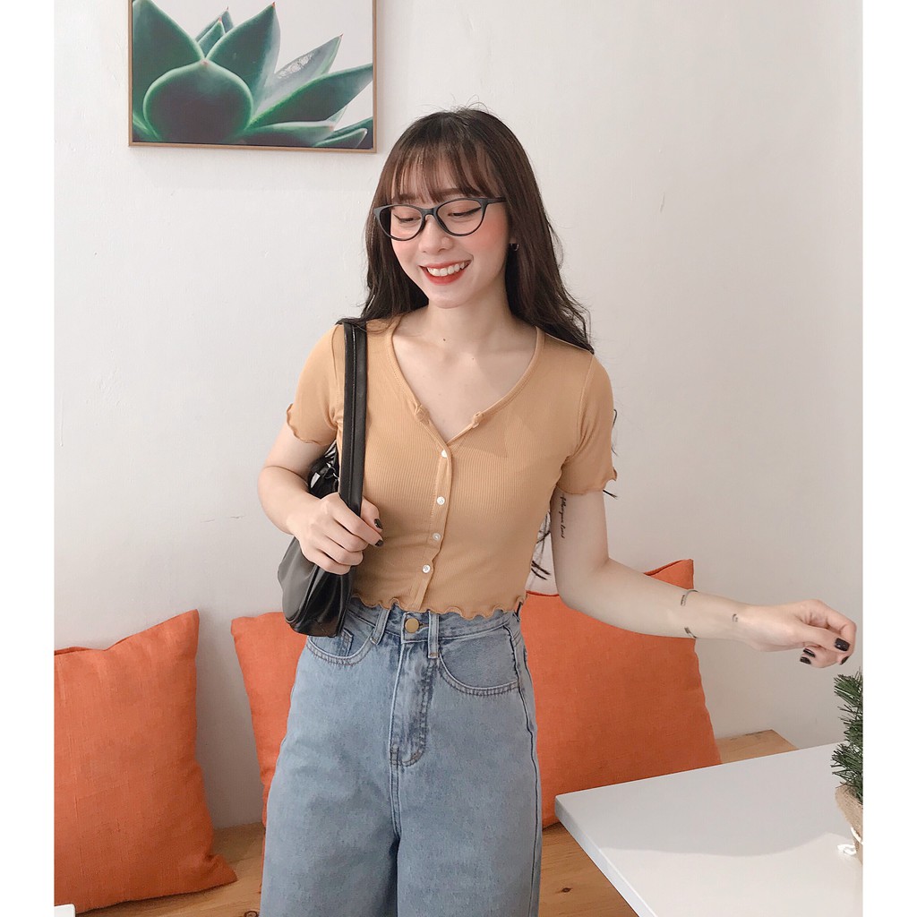 Áo thun tay ngắn gài nút cuốn biên NM G16 nữ ulzzang Fmstyle Saigon 20tu11t370203