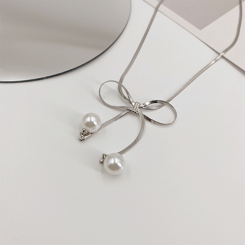 Vòng Cổ Choker Mặt Nơ Bằng Kim Loại Bạc Thời Trang Khí Chất Và Cao Cấp
