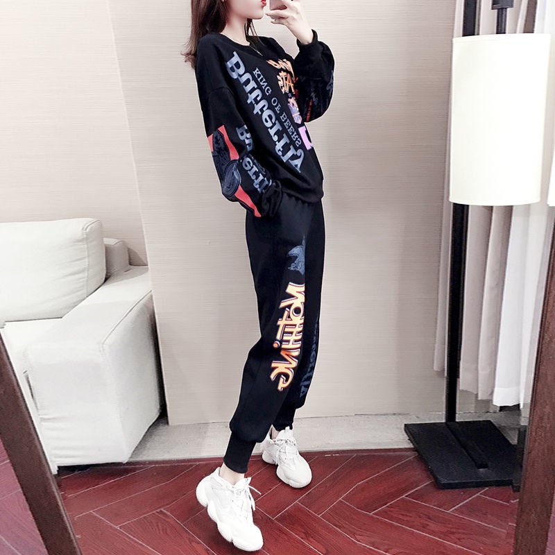 Bộ đồ thể thao dài tay dáng rộng phong cách hip hop thời trang xuân thu 2021 dành cho nữ