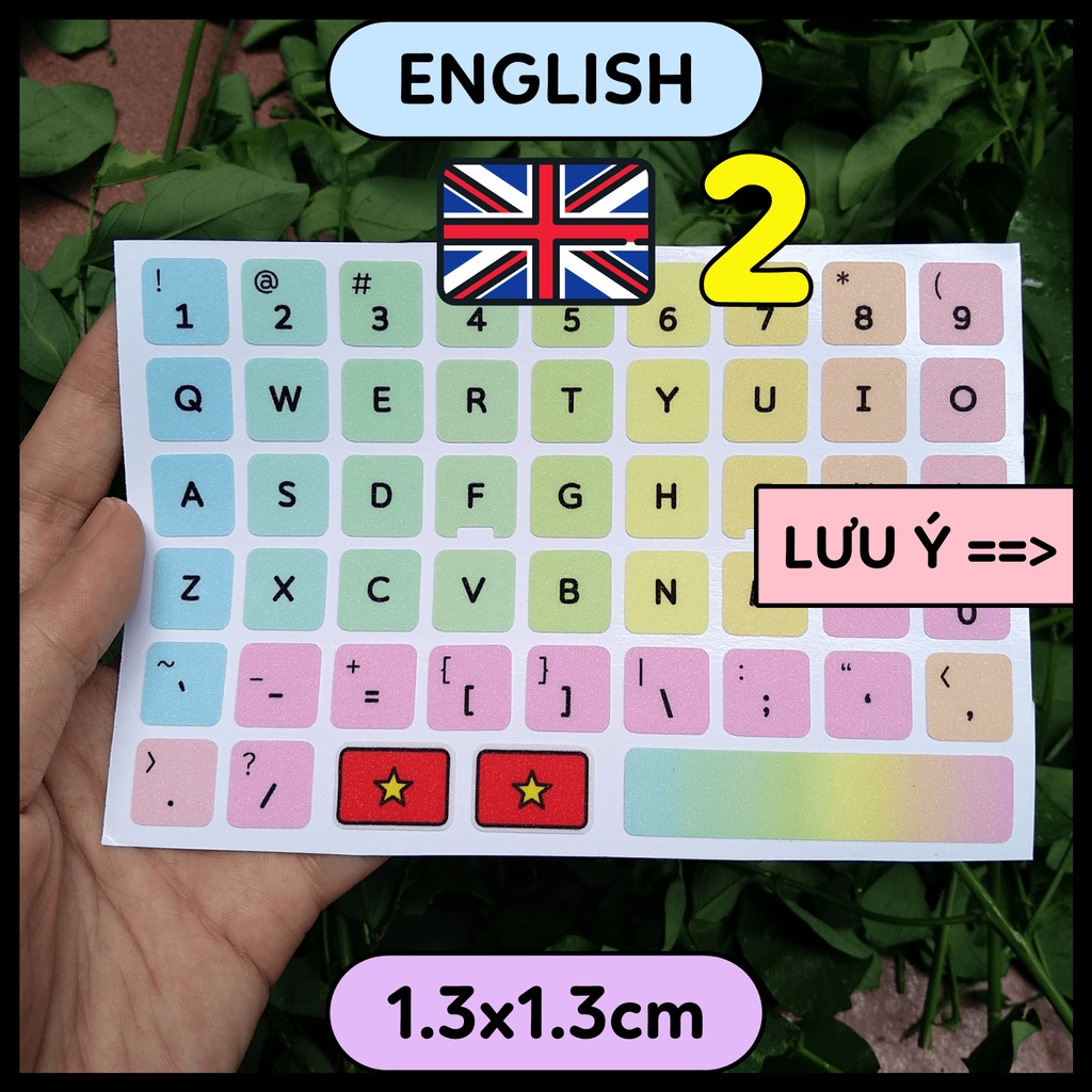 1.3cm P2 - ENGLISH Miếng dán bàn phím song ngữ tiếng Anh cầu vồng lấp lánh sticker keyboard máy tính laptop