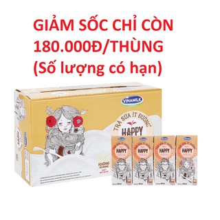 (Thùng 48 hộp) Trà sữa Vinamilk ít đường Happy MilkTea Hộp 180ml