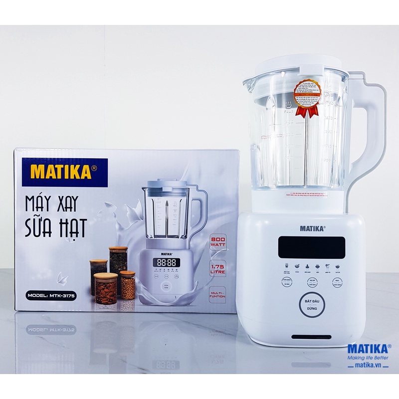 Máy làm sữa hạt Matika - Model MTK-3175 - Công suất 1800W - Máy xay sữa hạt đa năng - Bảo hành toàn quốc