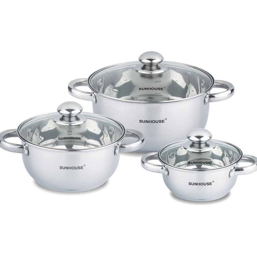 Bộ nồi inox 3 đáy sunhouse sh334 DÙNG ĐC BẾP TỪ