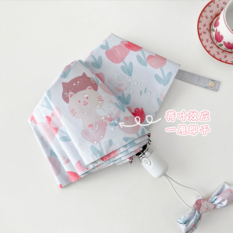 Dù Che Nắng Mini Tự Động Chống Tia UV In Họa Tiết Mèo Dễ Thương