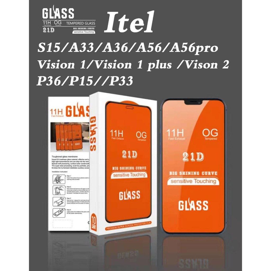 Ốp điện thoại kính cường lực 21D cho itel s15/a33/a36/a56/a56pro/p36/p15/p33/vision 1/vision 1 plus Vison 2