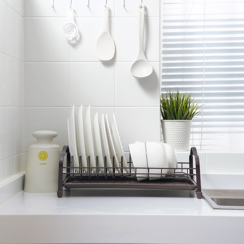 Kệ JUJIAJIA Hai Lớp Làm Từ Sắt Đựng Ráo Chén Dĩa Có Khay Hứng Nước