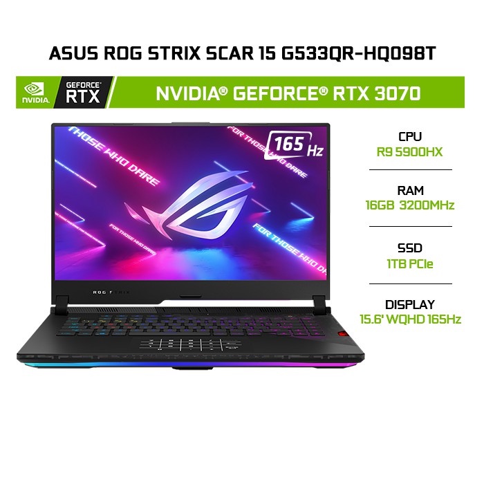 Laptop ASUS ROG Strix SCAR 15 G533QR-HQ098T (R9-5900HX | 16GB | 1TB | GeForce RTX™ 3070 8GB | 15.6' WQHD 165Hz | Win 10)