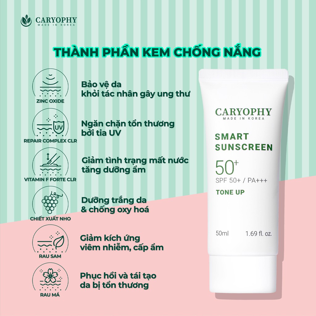 Kem Chống Nắng Phục Hồi Da Tổn Thương Caryophy Smart Sunscreen Tone Up 50ml | BigBuy360 - bigbuy360.vn