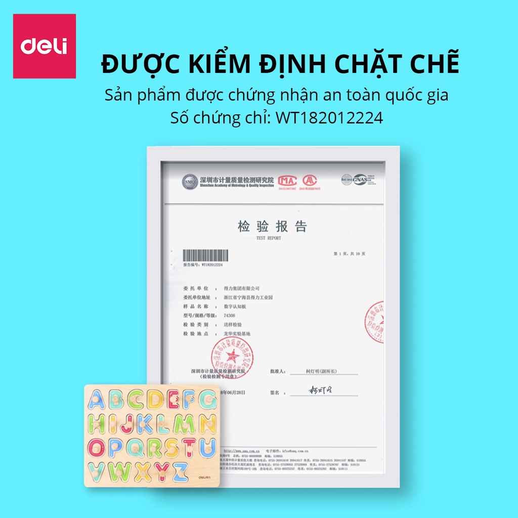 Bảng chữ cái Deli - Ván ép gỗ trầm cho trẻ từ 3 đến 6 tuổi, từ A tới Z, đã được kiểm định để bé làm quen với chữ cái