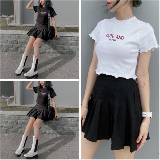 Áo croptop nữ croptop ngắn tay, áo thun nữ body thun gân Cute and psycho | BigBuy360 - bigbuy360.vn