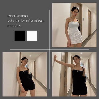 (ẢNH + VIDEO THẬT) Váy Hai Dây Nhún Ôm Body Hai Màu Đen, Trắng Basic Dễ Phối Đồ Dành Cho Nữ